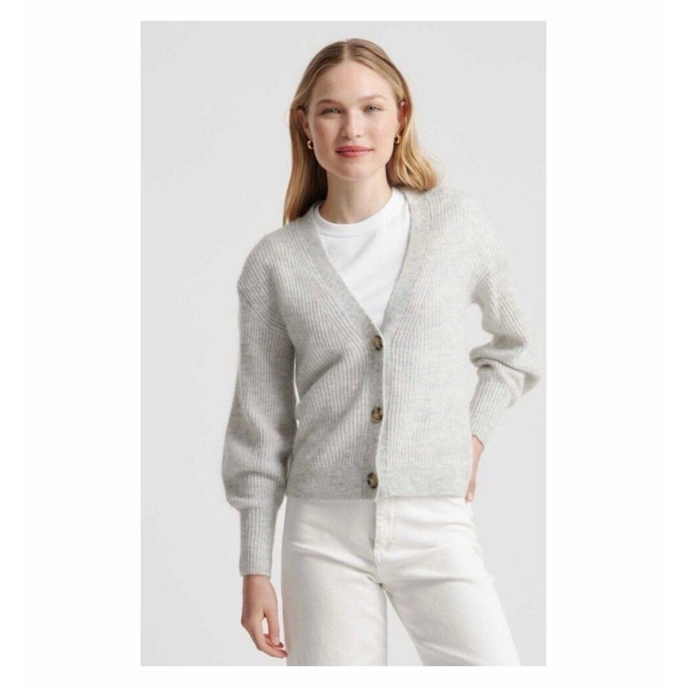 Quince Baby Alpaca Wool Cropped Cardigan - Light Gray - Medium